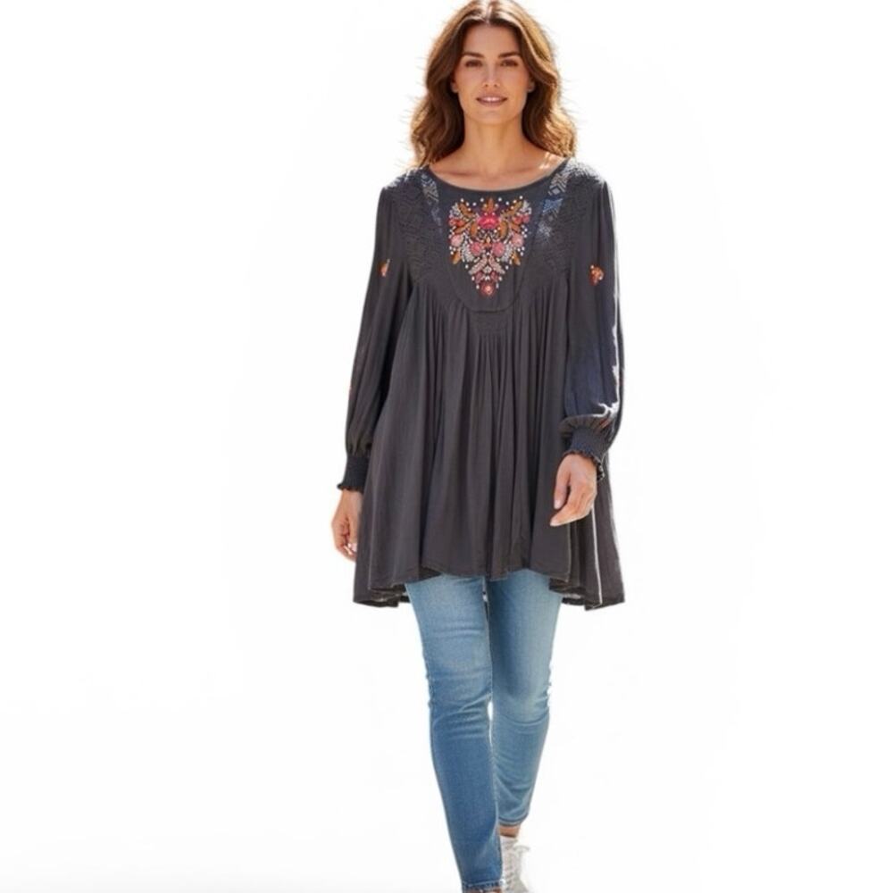 Free People Mohave Embroidered Mini Dress Black sz Large